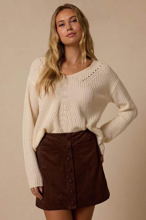 Earnshaw Dark Brown Suede Button-Front Mini Skirt - thumbnail 5