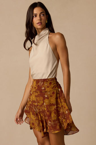 Nico Brown Floral Print Chiffon Skirt 2