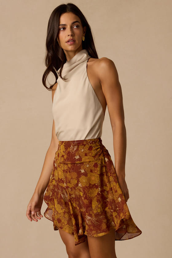Nico Brown Floral Print Chiffon Skirt 2