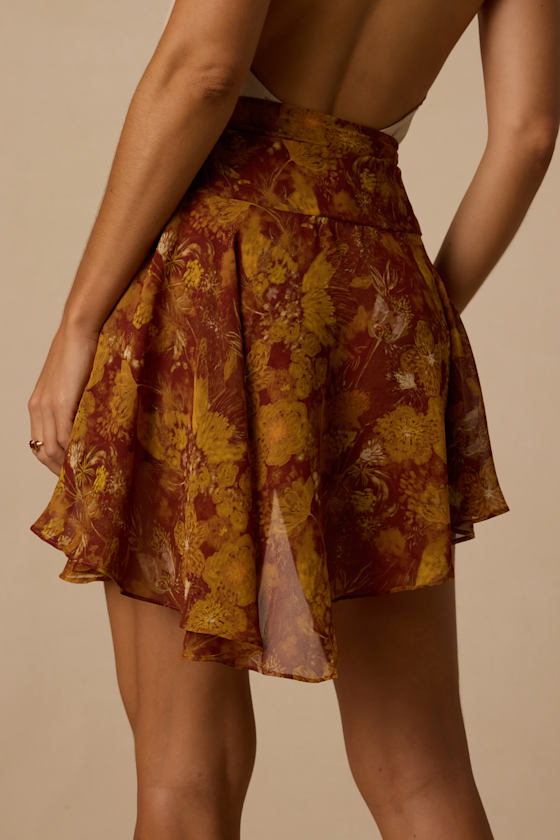Nico Brown Floral Print Chiffon Skirt 3