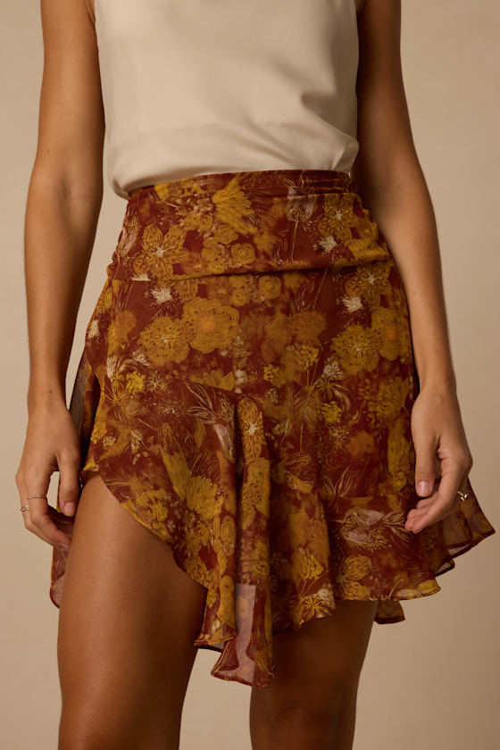 Nico Brown Floral Print Chiffon Skirt - thumbnail 3
