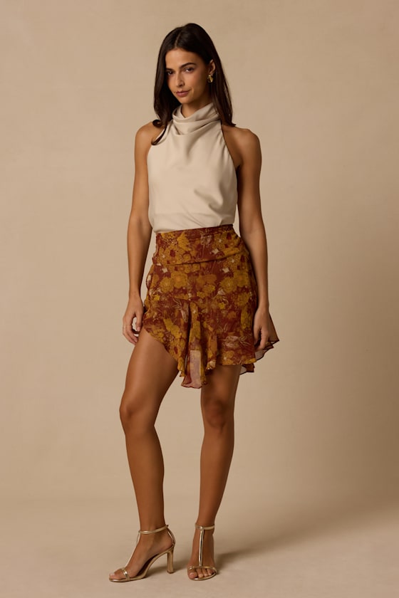 Nico Brown Floral Print Chiffon Skirt - thumbnail 4