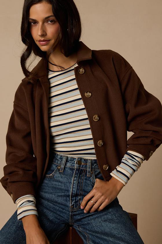 Comfy Essence Brown Cropped Shacket 1