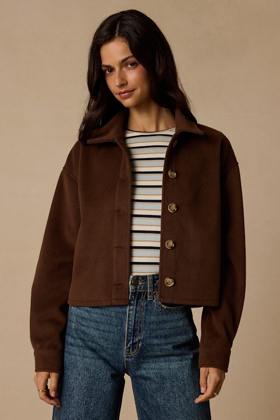 Comfy Essence Brown Cropped Shacket 2