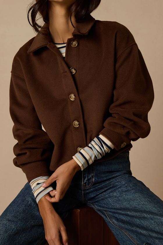 Comfy Essence Brown Cropped Shacket - thumbnail 3