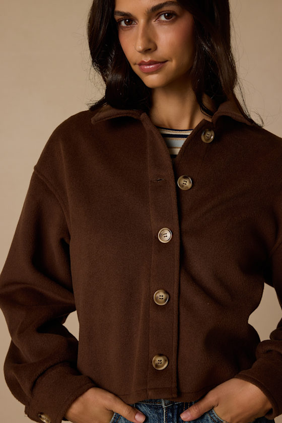 Comfy Essence Brown Cropped Shacket - thumbnail 5
