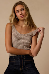 Let's Get Away Cream Multi Knit Twist Back Tank Top 1
