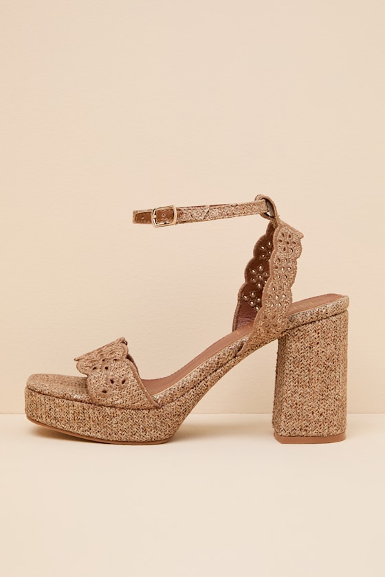 Maiden Brown Raffia Platform Ankle Strap Sandals 1
