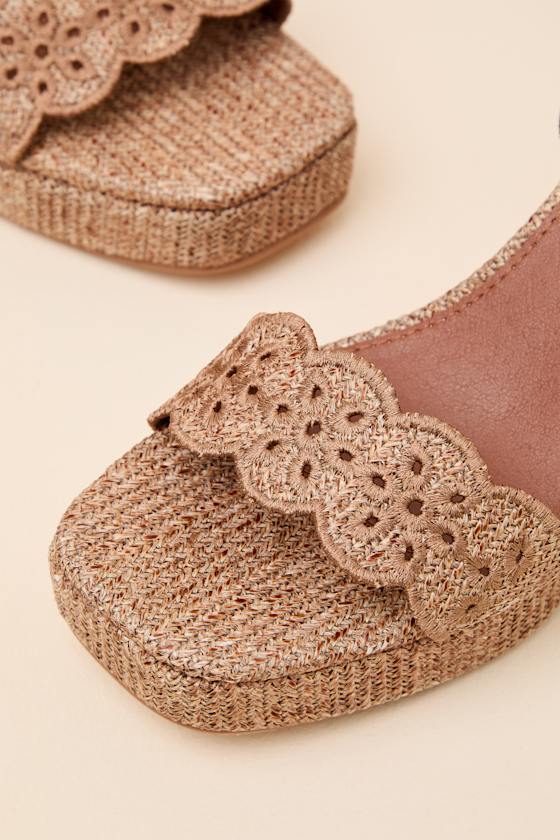 Maiden Brown Raffia Platform Ankle Strap Sandals - thumbnail 4