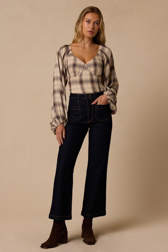 Quentin Cream Plaid Puff Sleeve Top - thumbnail 4