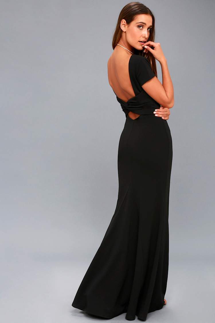 navy blue dress for baby girl Dreamy Romance Black Backless Maxi Dress