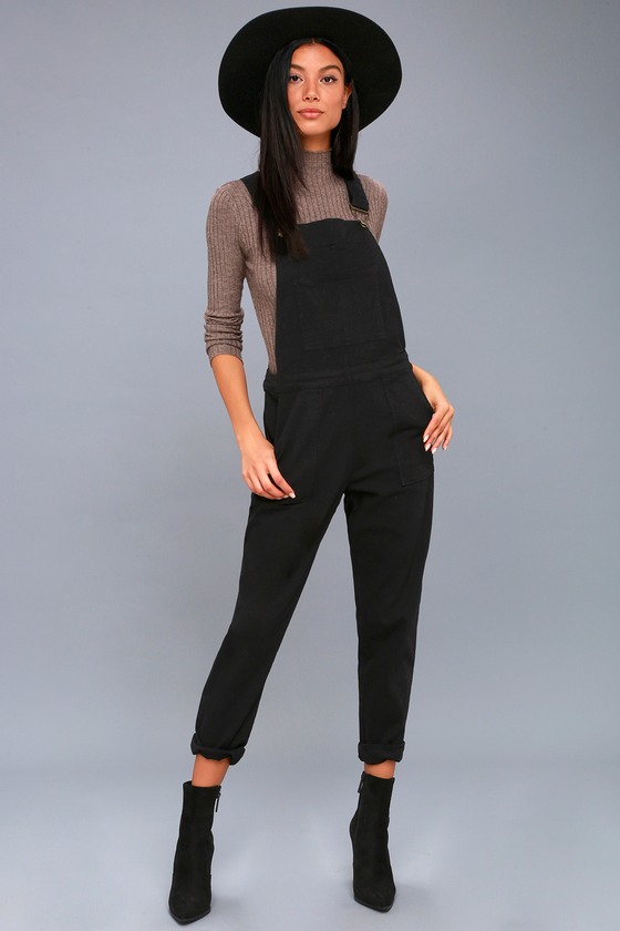 black high waisted overalls