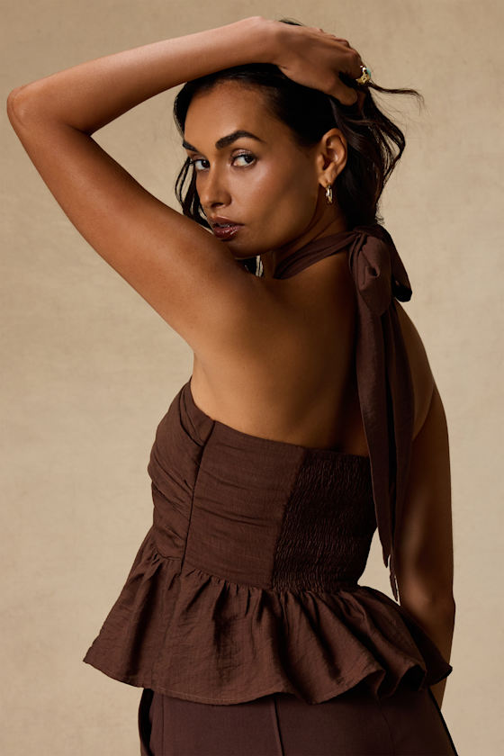 Kadri Brown Peplum Halter Top 2