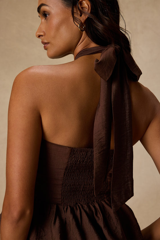 Kadri Brown Peplum Halter Top - thumbnail 5