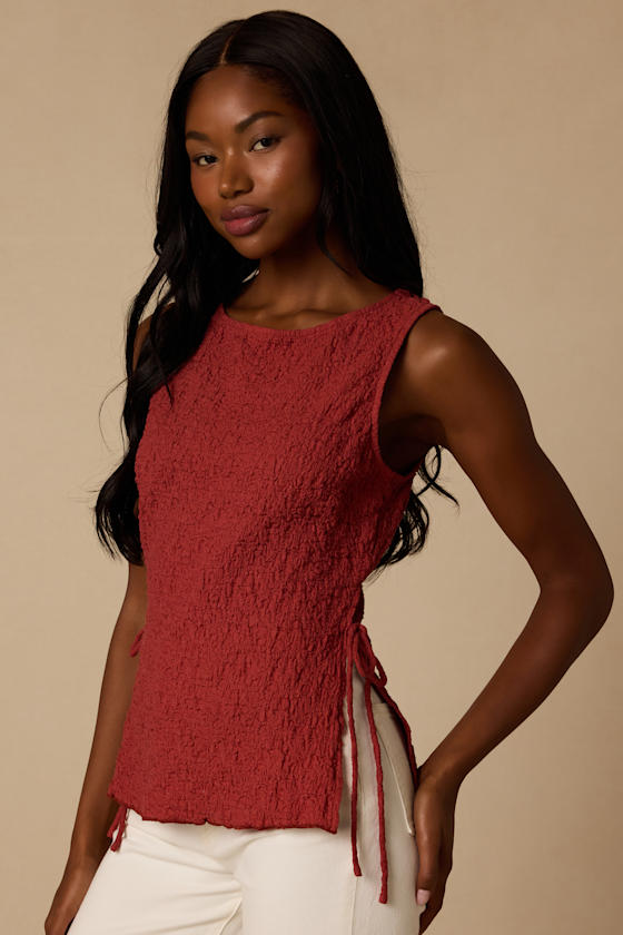 Bizzy Rust Textured Side-Tie Tank Top 1
