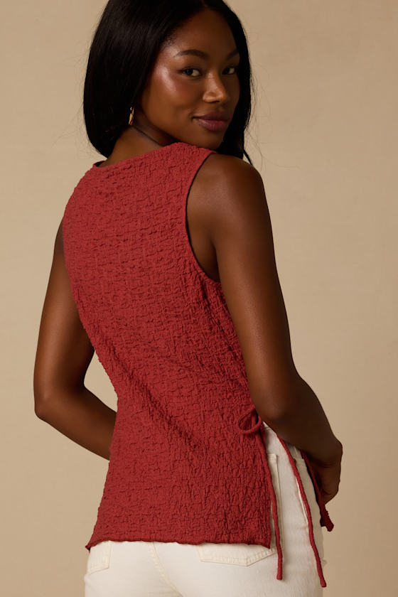 Bizzy Rust Textured Side-Tie Tank Top 2