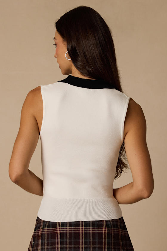 Henriette Ivory and Black Collared Sweater Top - thumbnail 4