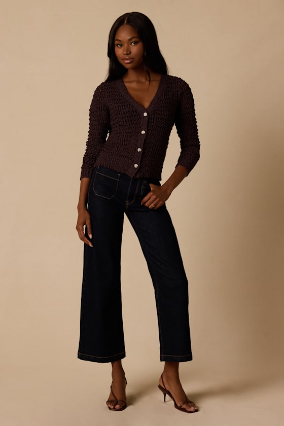 Breezy Attitude Brown Loose Knit Button-Up Cardigan Sweater - thumbnail 3