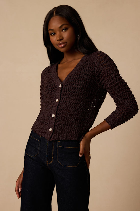 Breezy Attitude Brown Loose Knit Button-Up Cardigan Sweater - thumbnail 4