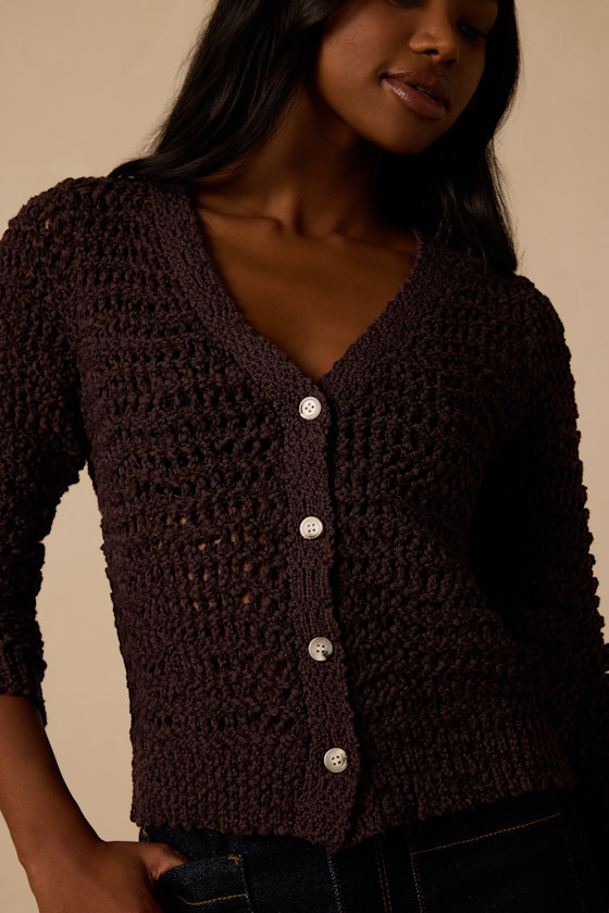 Breezy Attitude Brown Loose Knit Button-Up Cardigan Sweater - thumbnail 5