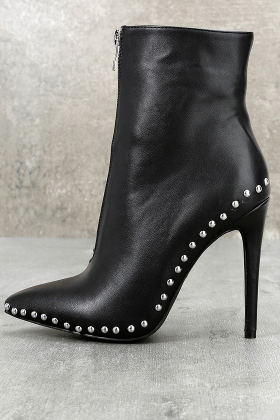 Trendy Black Booties - Studded Booties - High Heel Booties