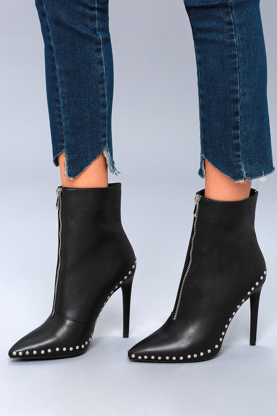 black leather studded booties