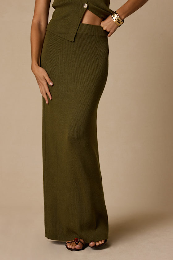 Wyller Olive Green Knit Two-Piece Maxi Dress - thumbnail 4