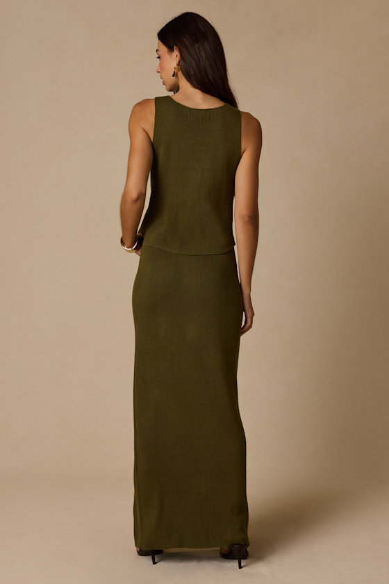 Wyller Olive Green Knit Two-Piece Maxi Dress - thumbnail 5