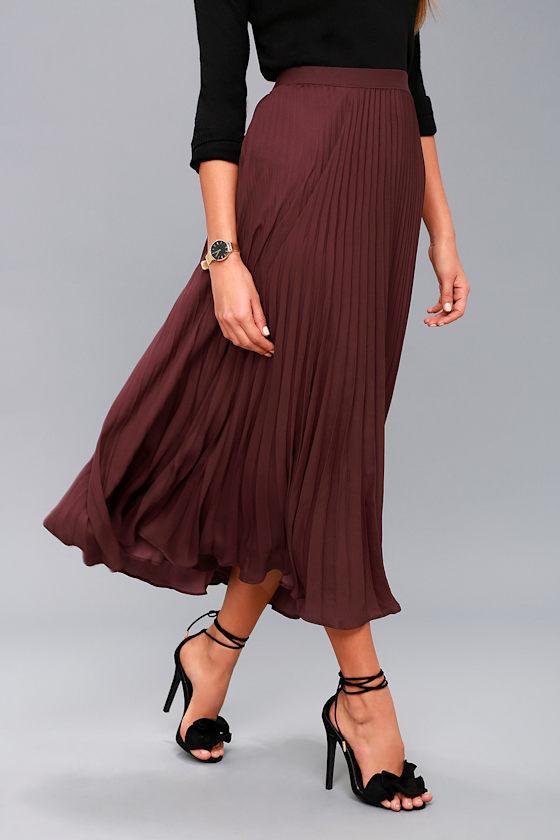 Bordeaux Plum Purple Pleated Midi Skirt 2