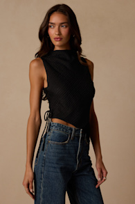 Kye Black Crochet Lace Asymmetrical Tank Top 1