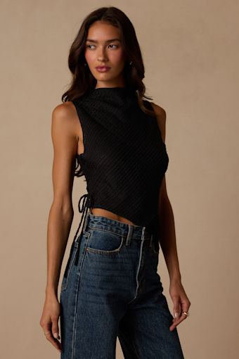 Kye Black Crochet Lace Asymmetrical Tank Top 1