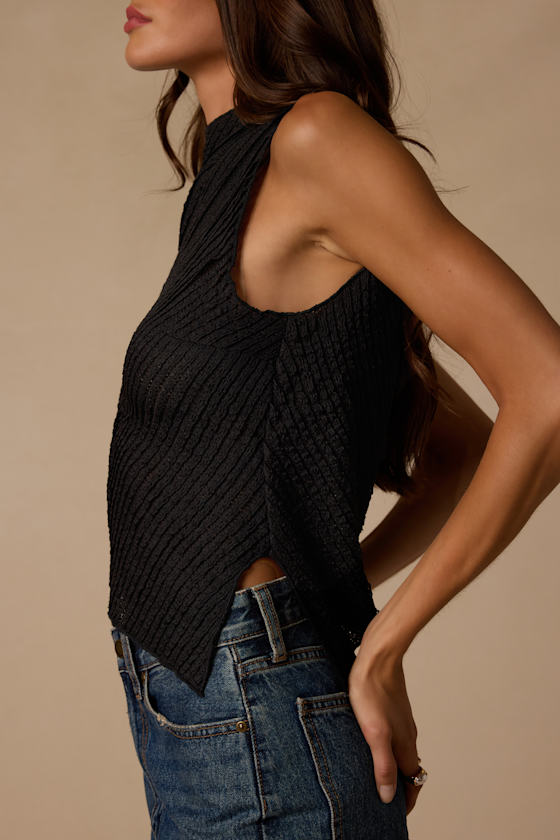 Kye Black Crochet Lace Asymmetrical Tank Top 2