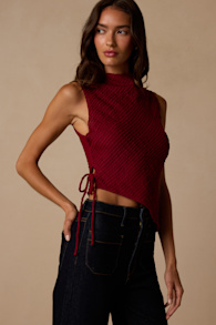 Kye Berry Red Crochet Lace Asymmetrical Tank Top 1