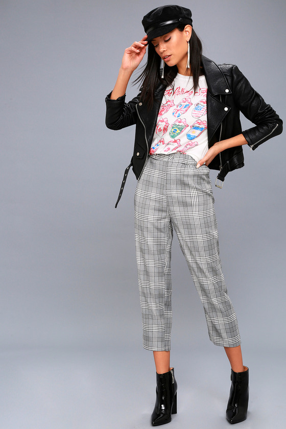 red black white plaid pants