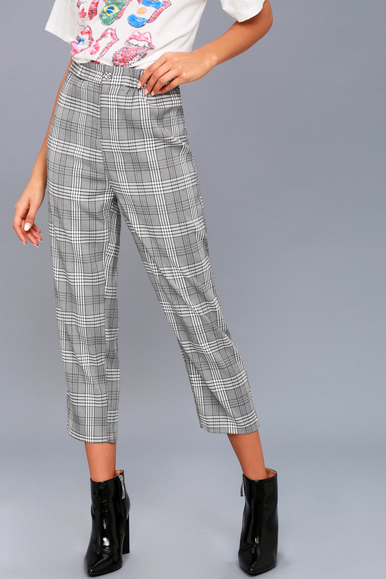 black red and white plaid pants