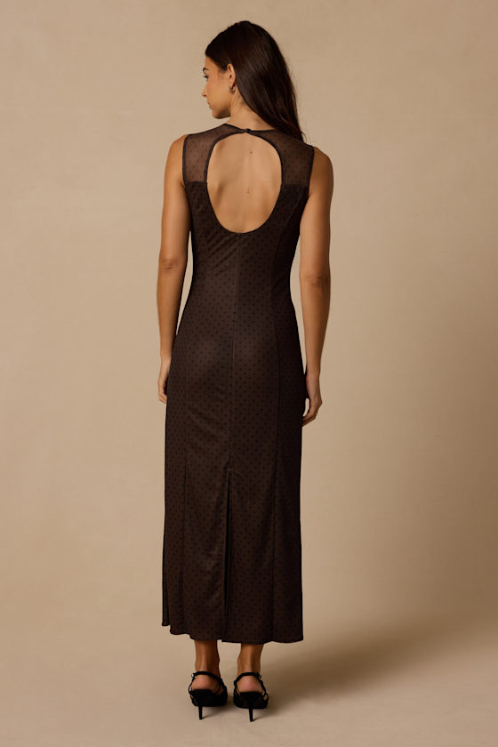 Maude Brown Dot Mesh Midi Dress - thumbnail 3