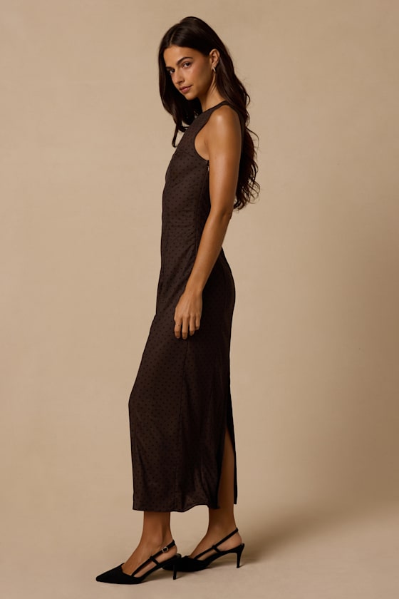 Maude Brown Dot Mesh Midi Dress - thumbnail 4