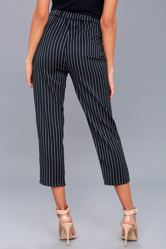 Chic Navy Blue Striped Pants - Cropped Pants - Trouser Pants