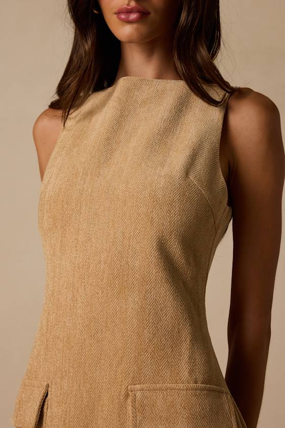 Brooklyn Tan Corduroy Mini Dress With Pockets - thumbnail 5