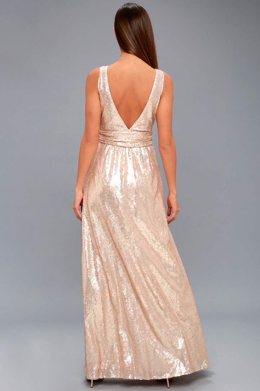 Lovely Matte Rose Gold Dress - Sequin Maxi Dress - Lulus