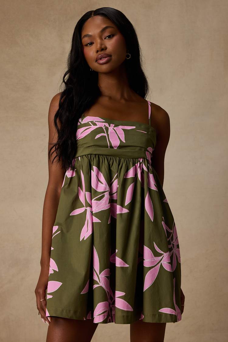 olive green and pink dress Kaley Floral Maxi Dress-Olive