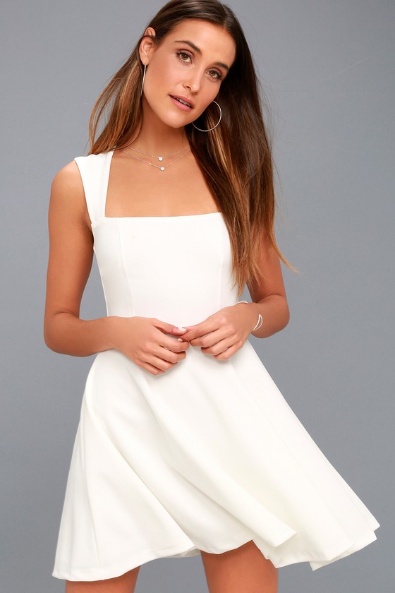 Cute White Dress - Homecoming Dress - Skater Dress - LWD - Lulus