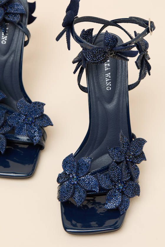 Romi Navy Blue Beaded Flower Heels - thumbnail 4