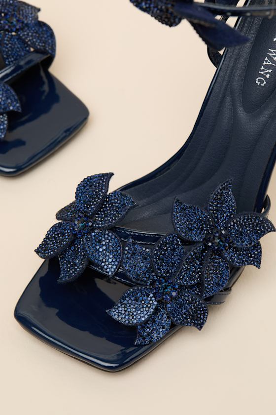 Romi Navy Blue Beaded Flower Heels - thumbnail 6