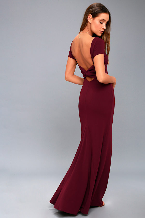 rare beauty burgundy backless maxi dress