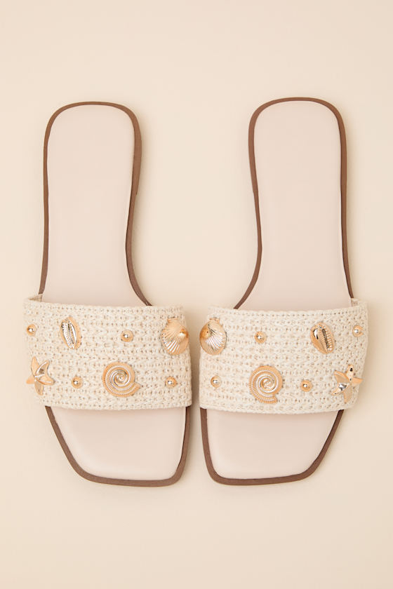 Layan Beige Seashell Slide Sandals - thumbnail 4