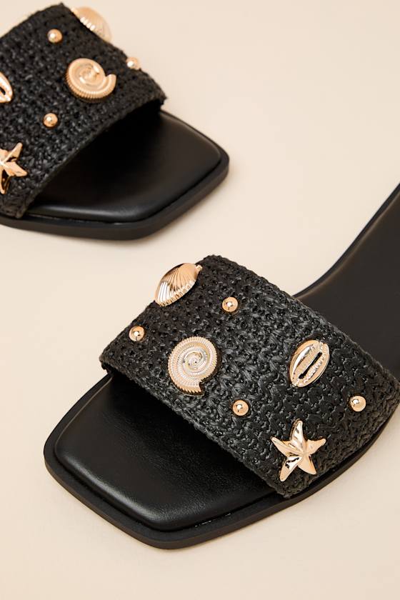Layan Black Seashell Slide Sandals 7