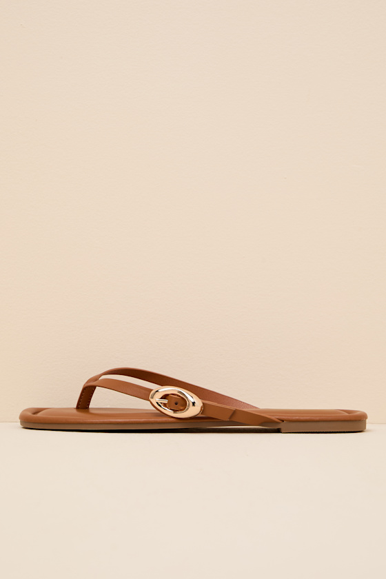 London Camel Buckle Thong Sandals - thumbnail 3
