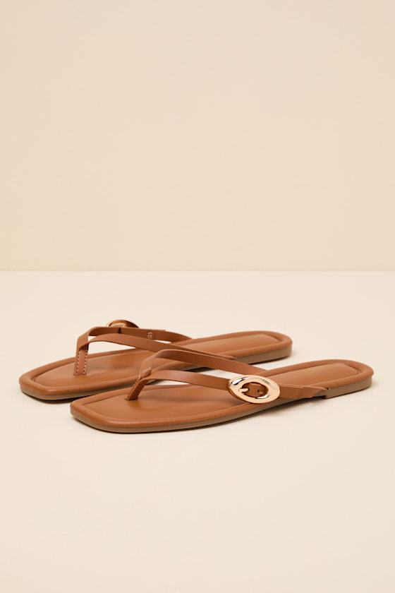 London Camel Buckle Thong Sandals - thumbnail 5