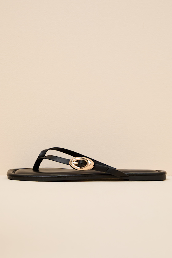 London Black Buckle Thong Sandals - thumbnail 2